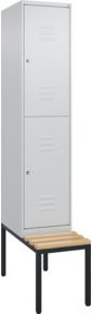C+P Doppelstock-Spind Classic PLUS Sitzbank mit 1 Abteil, Buche-Hartholz und Zylinderschloss, Grau, B/T/H: 212,0 x 40,0 x 81,5 cm - Bild 1