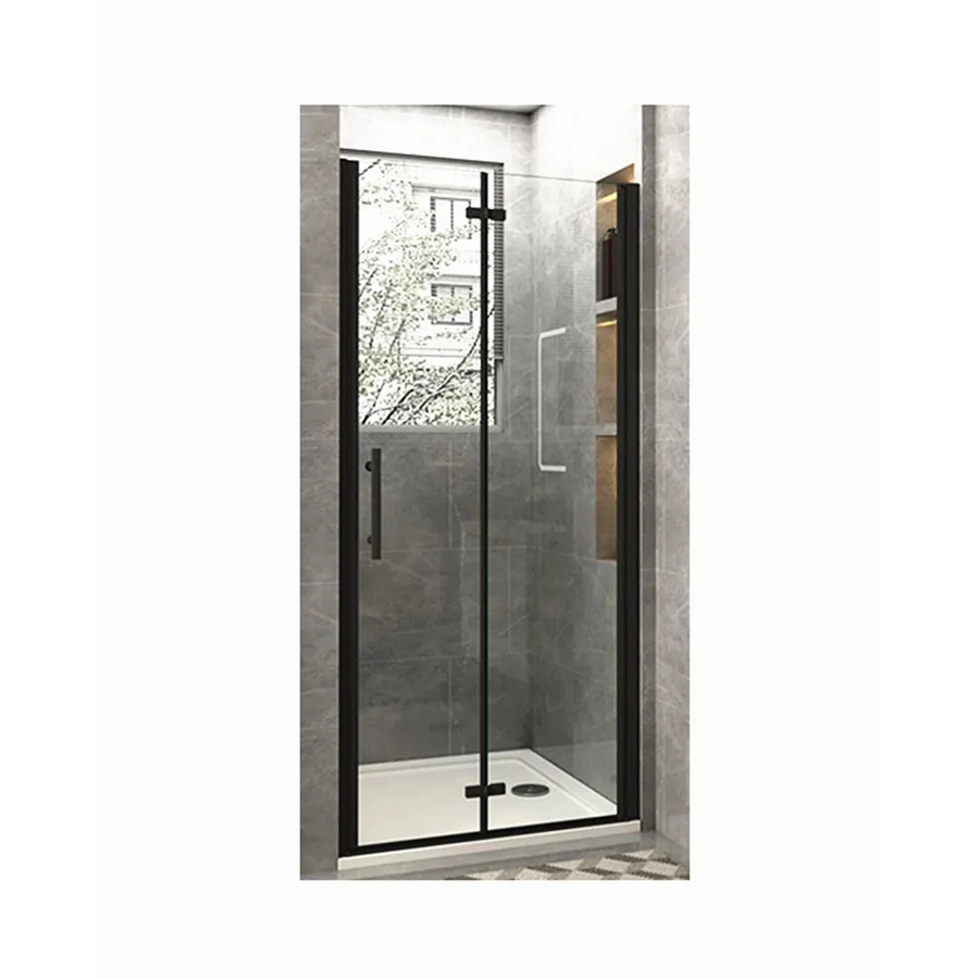 Duschparadies Nischentür Falttür aus Nano Glas in Schwarz und Transparent, B: 90 cm, H: 185 cm - Bild 2