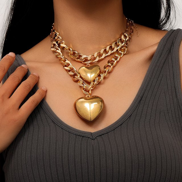 Gritavo Halsketten, Herz Anhänger, Gold, Punk, Unisex - Bild 1
