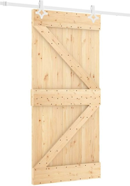 vidaXL Schiebetür aus massivem Kiefernholz in Natur und Weiß, B/H: 90 x 210 cm - Bild 1