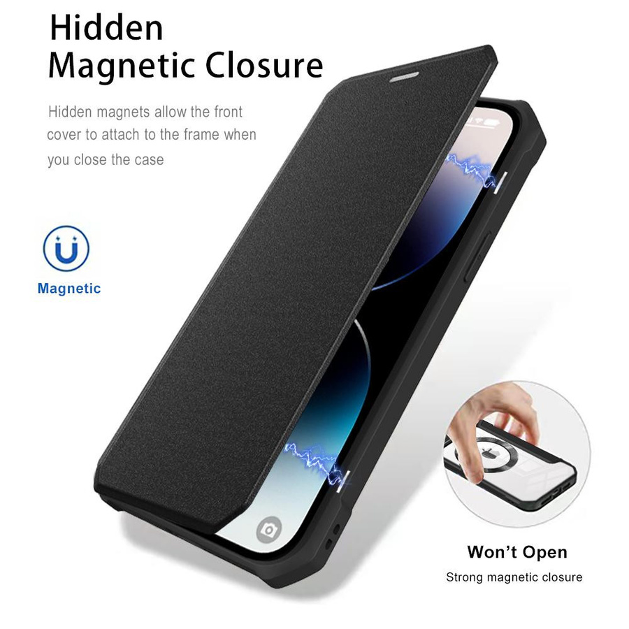 Xeber Flip Wallet Magnetisches Leder für MagSafe iPhone Hülle mit Kartenfächer und Ständer, Transparent, Violett - Bild 1