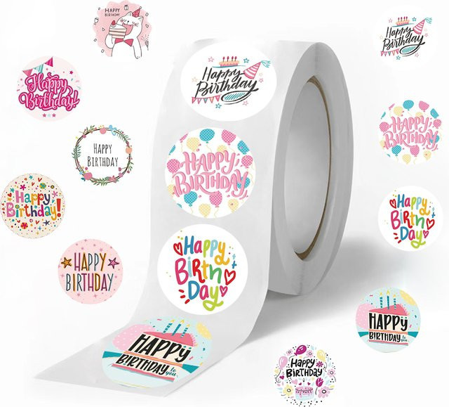 500 Stück runde Alles Gute zum Geburtstag Aufkleber in Mehrfarben als dekorative Siegelaufkleber für Geschenkverpackungen, Süßigkeitenbeutel und Kuchenboxen - Bild 1
