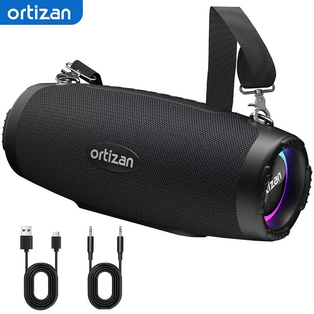 Ortizan M8 Bluetooth 6.0 Lautsprecher in Schwarz mit 60 W Leistung, tragbarer kabelloser Lautsprecher mit intensivem Bass und IPX7 Wasserdichtigkeit - Bild 1