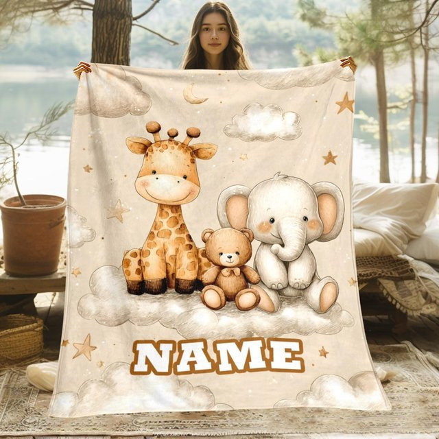 JMG Household Supplies Fleece Überwurf mit Dschungeltieren in Beige, Breite: 100 cm, Breite: 130 cm - Bild 1