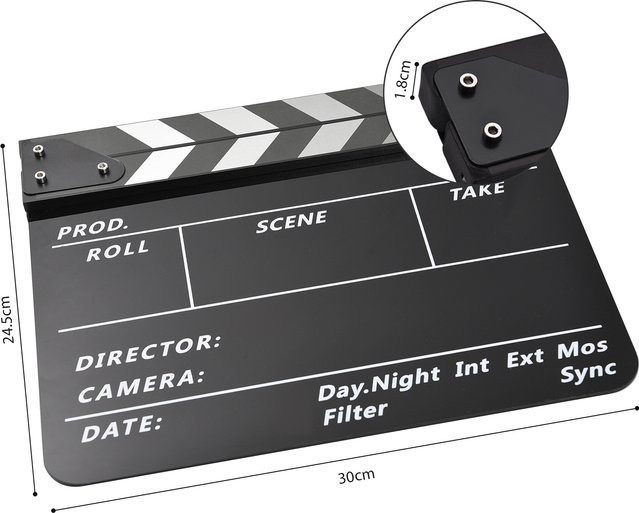 Docooler Acryl-Filmklappe Regisseursklappe in Schwarz und Weiß für Action-Szenen trocken abwischbar - Bild 1
