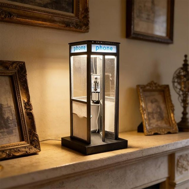 JETTING Retro-Vintage Telefonzellen-Tischlampe mit warmweißem integriertem LED-Licht - Bild 1