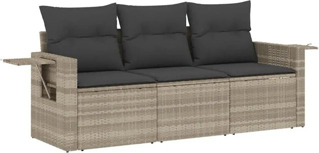 vidaXL 3-tlg. Garten-Sofagarnitur aus Polyrattan in Hellgrau mit Kissen und Metallrahmen - Bild 1