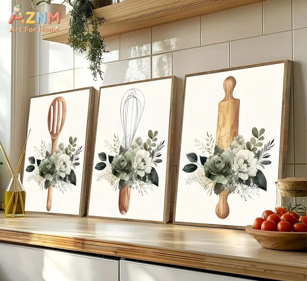 AZNM Wandbild Kayou Botanischer Druck mit Blumen auf Leinwand in Salbeigrün im Landhausstil - Bild 4