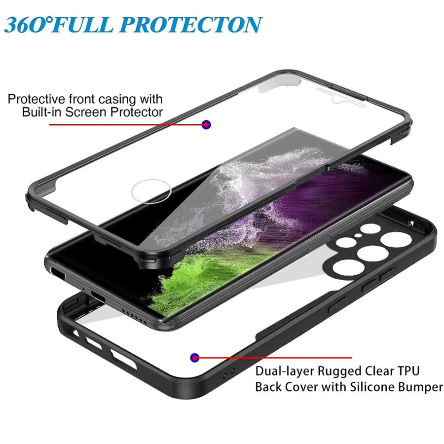 Funda 360 Ganzkörper-Silikon-Handyhülle für Samsung Galaxy S24 Ultra, S24, S23, S22, S21 FE Plus Ultra in Schwarz - Bild 3