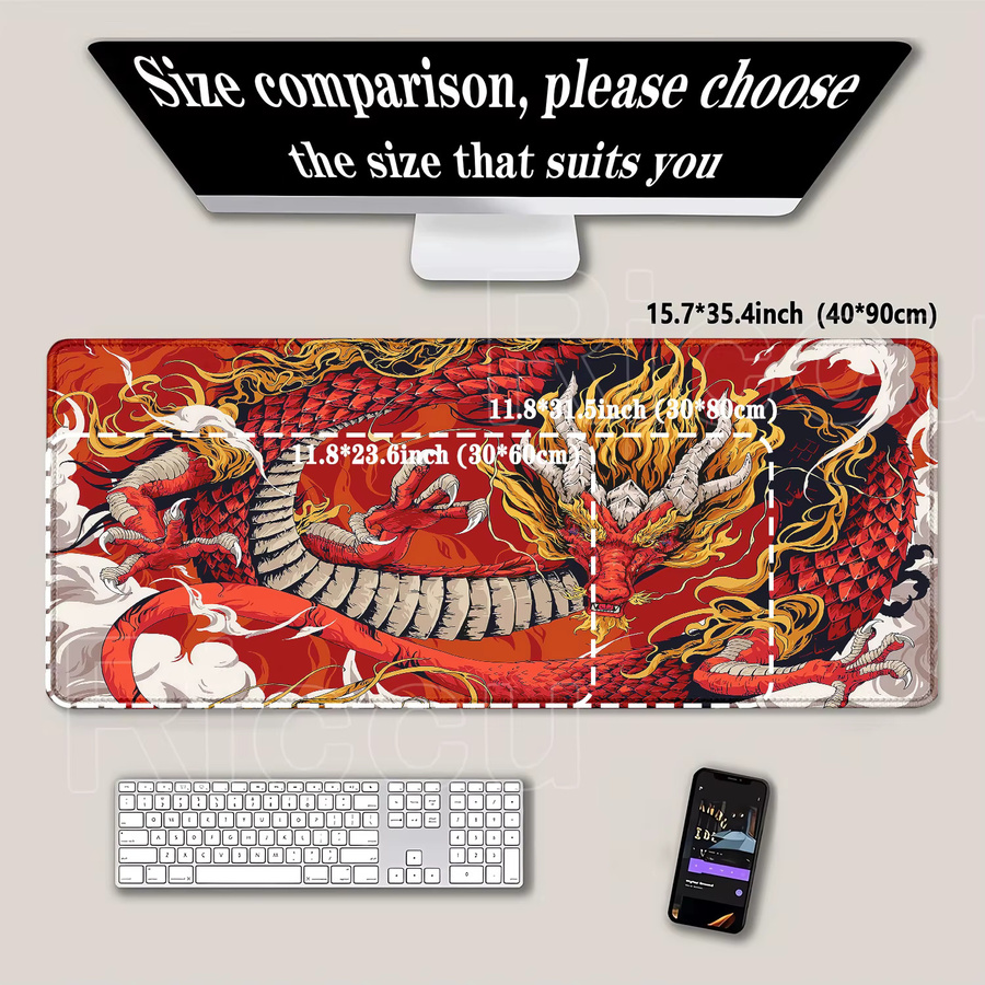 Riccu XXL Schreibtischunterlage Drache mit HD-Druck, rutschfestes Mauspad in Multicolour, B/T: 90 x 40 cm - Bild 2