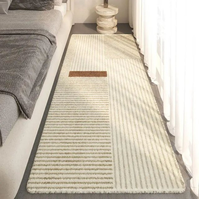 VIKAMA Gestreifter Shag-Teppich in Beige, rutschfest und maschinenwaschbar, modern und weich für Wohnzimmer, Schlafzimmer oder Kinderzimmer - Bild 1