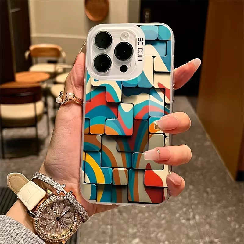 Handyhülle mit geometrischem dreidimensionalem Muster für iPhone 17 Pro Max, 16 Pro, 15 Pro, 14, 13, 12, 11, XS und 16 Plus in Multicolour - Bild 2