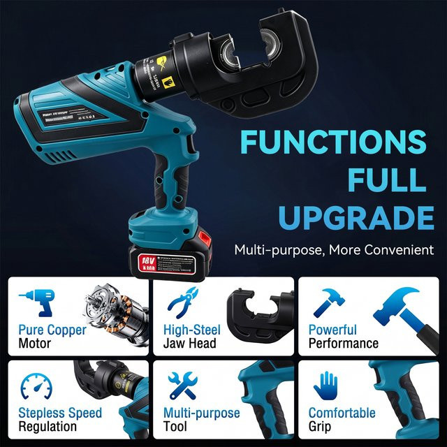 Podofo EZ-400 Wiederaufladbare Hydraulische Crimpzange 120KN Elektrische Kabelendverpresszange in Blau - Bild 1