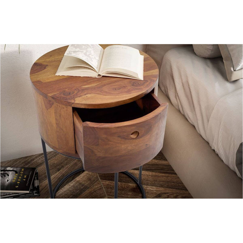 Wohnling Nachttisch aus Sheesham Holz in Braun und Schwarz im Industrial Design B/H/T: 40 x 60 x 40 cm - Bild 2