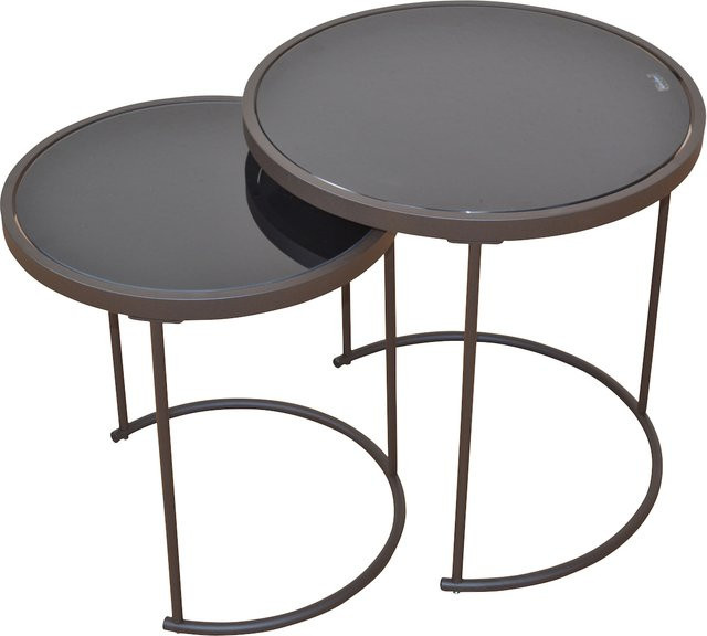 Möbel direkt online Beistelltisch-Set 2-teilig modern in Schwarz mit runder Glasplatte - Bild 1
