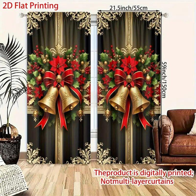 Tonnika Chen Vorhang mit Weihnachtsglocken-Print für Wohnzimmer und Schlafzimmer, Multicolor, B: 100 cm, H: 70 cm - Bild 3