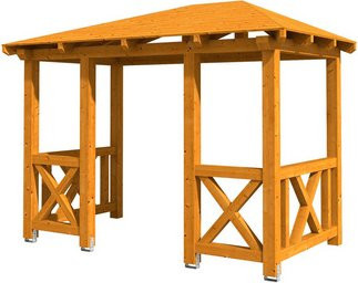 Skan Holz Haustür-Vordach Wismar 7 aus nordischer Fichte, Eiche hell-braun, Breite: 351 cm, Tiefe: 187 cm - Bild 1