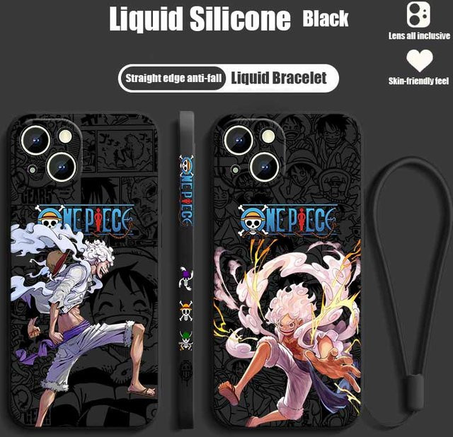Gear 5 Luffy One Piece Silikon Schutzhülle mit Trageseil für Apple iPhone 17 16 15 14 13 12 Pro Max Plus mini und 16E - Bild 1