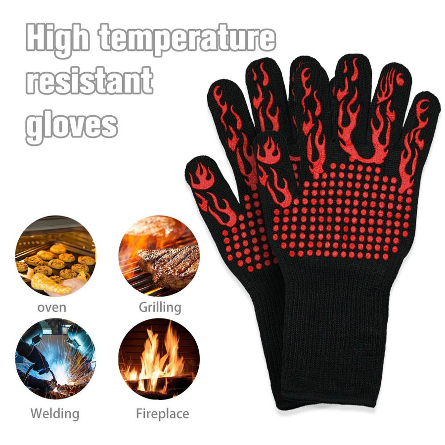 Hitzebeständige Grillhandschuhe aus Silikon und Aramidfaser mit Mikrofaser-Futter, 1 Paar wärmeisolierende Handschuhe für Grill, Kamin und Ofen, Unisex - Bild 3
