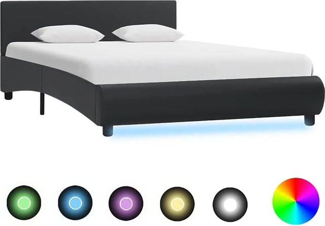 vidaXL Modernes Polsterbett mit LED-Beleuchtung und USB-Ladeanschluss in Schwarz, B/T/H: 120 x 200 x 65 cm (ohne Matratze) - Bild 1