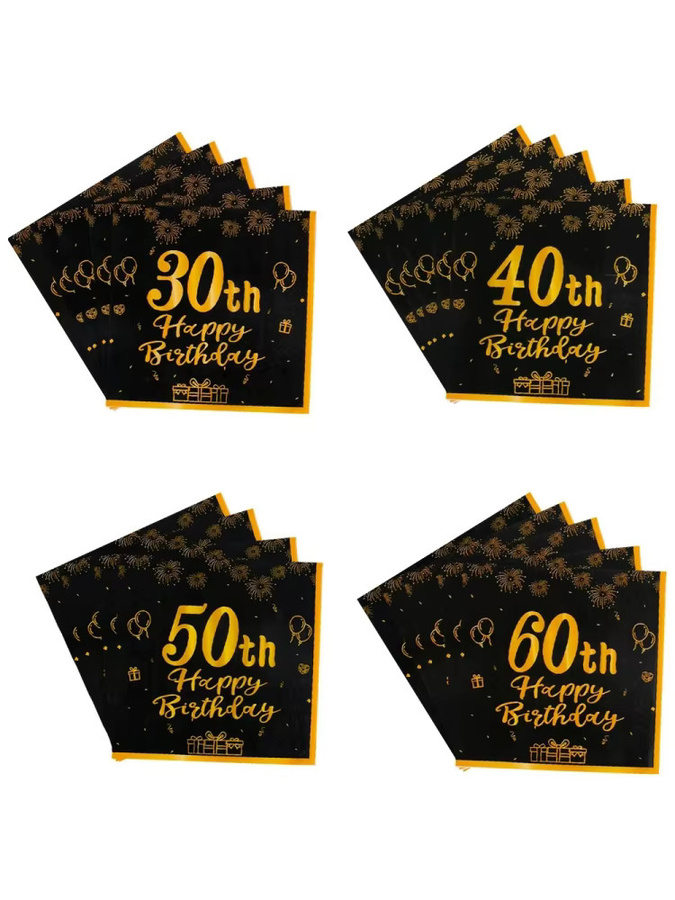 20 Stück Einweg-Partyservietten Schwarz und Gold für Jubiläumsgeburtstage wie 30., 40., 50. oder 60. Geburtstag - Bild 3