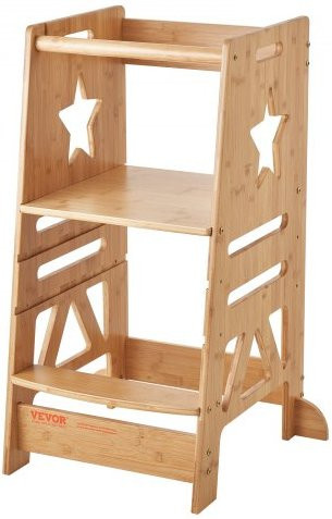VEVOR LernTurm aus Bambus für Kinder und Kleinkinder, höhenverstellbarer Küchenhelfer mit Sicherheitsgeländer in Braun, Belastbarkeit bis 158 kg - Bild 1