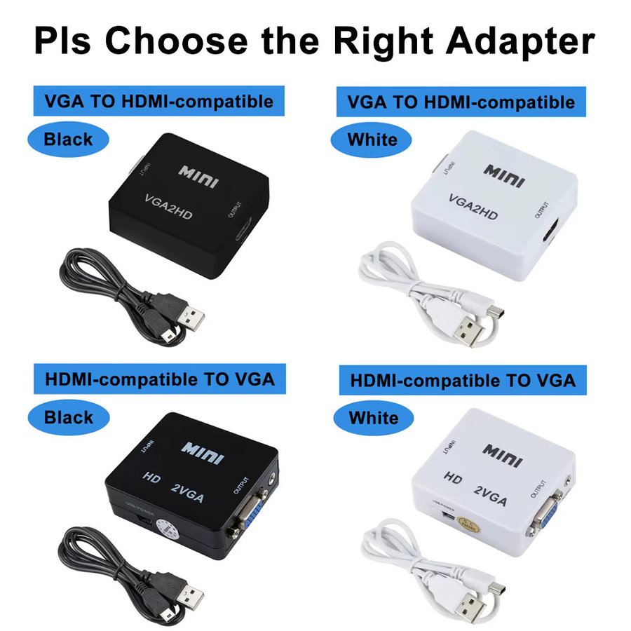 KOJESHUN VGA zu HDMI Konverter mit Audio-Adapter für Full HD 1080P, tragbare Video Box für Projektor, Notebook, PC und HDTV in Schwarz oder Weiß - Bild 6