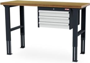 STIER Höhenverstellbare Werkbank mit 3 Schubladen in Grau, B/T/H: 1500 x 600 x 760-1060 mm - Bild 1