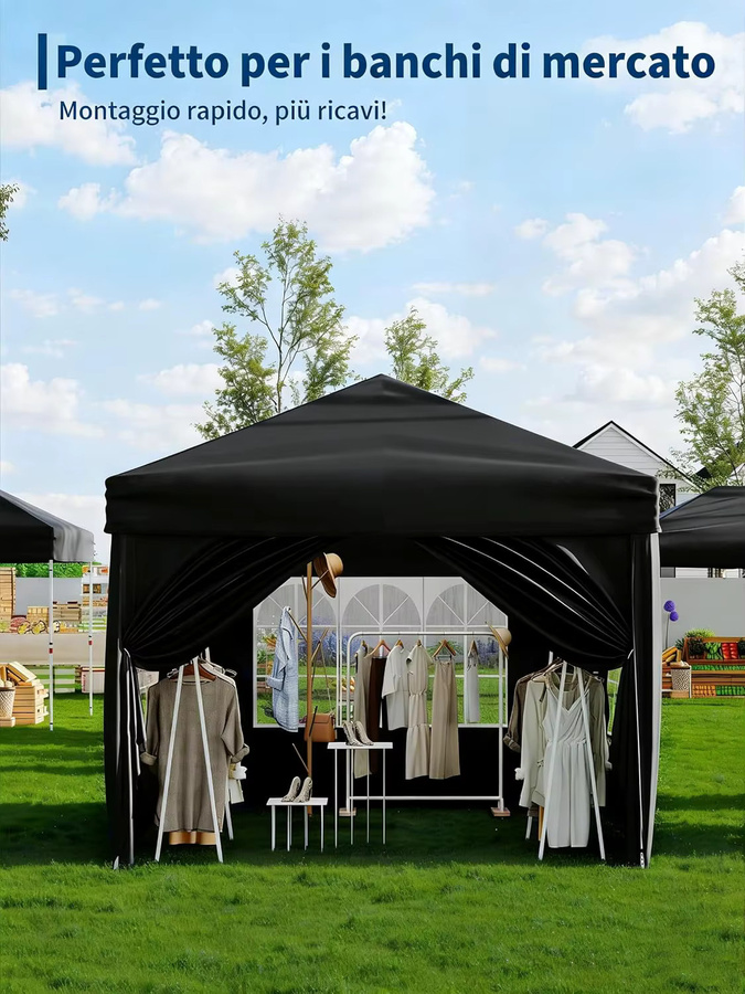 Garvee Faltbarer Pavillon für Garten und Markt in Blau oder Schwarz, B/B/H: 300 x 300 x 260 cm, mit 4 wasserdichten Seitenwänden und UPF 50+ Schutz - Bild 2