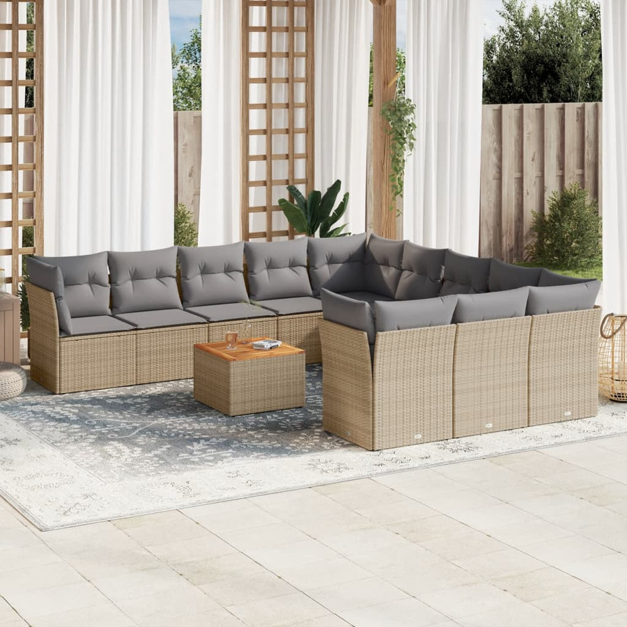 vidaXL 12-teiliges Garten-Sofagarnitur Set aus Poly-Rattan mit Kissen in Beige und Grau - Bild 3
