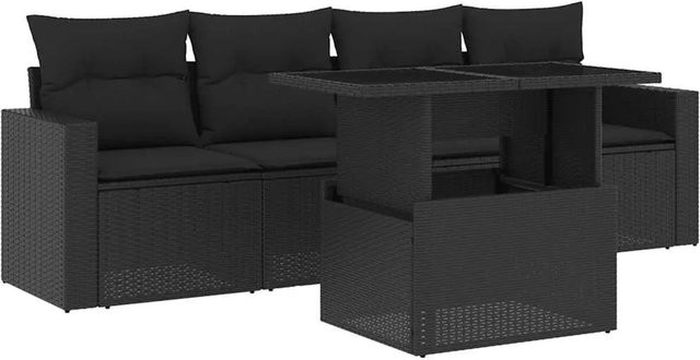 vidaXL 5-tlg Garten-Sofagarnitur aus Poly-Rattan in Schwarz mit Kissen und Gartentisch - Bild 1