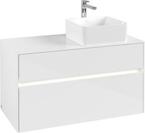V&B Waschtischunterschrank Collaro in Weiß Glossy mit LED-Waschtisch mit B/T/H: 100 x 54,8 x 50 cm - Bild 1
