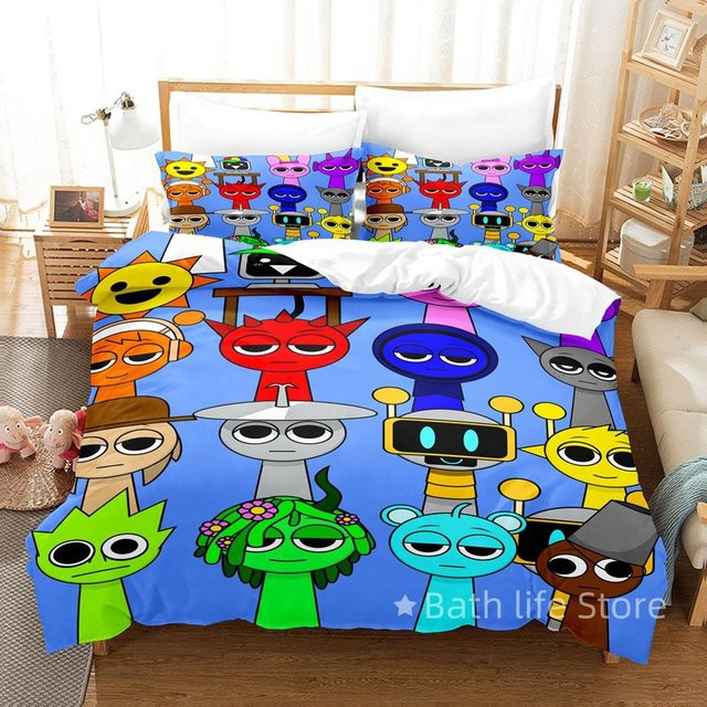 Sprunki Bettwäsche-Set mit 3D-Cartoon-Incredibox-Print aus weichem Polyester, Multicolor, B/H: 135 x 200 cm - Bild 1