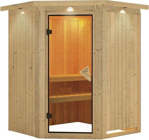 Karibu Sauna Tartu für 3 Personen aus Fichtenholz in Beige, B/T/H: 202 x 165 x 165 cm - Bild 1