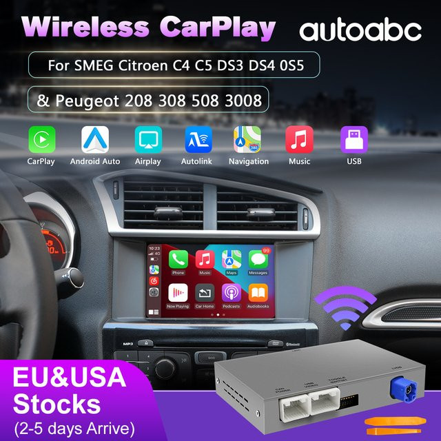 AUTOABC Kabelloses CarPlay und Android Auto Interface für Peugeot 308 408 508 SMEG sowie Citroen Berlingo C4 Cactus Picasso C5 und Opel Corsa - Bild 1