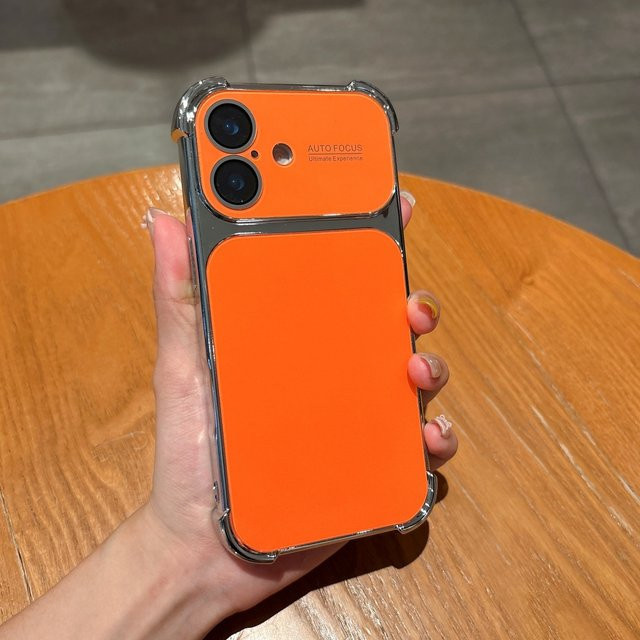Orangefarbene Handyhülle mit großem Fenster und Kameraschutz für iPhone 17, 16, 15, 14, 13 Pro Max mit Anti-Fall-Funktion - Bild 1