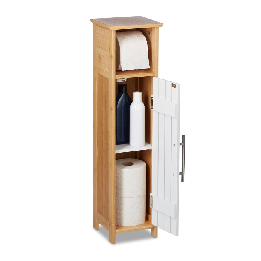 Relaxdays Toilettenpapierschrank aus MDF und Bambus in Weiß und Natur, stehend mit Magnetverschluss und höhenverstellbaren Regalböden, H: 71 cm, B: 18 cm, T: 20 cm - Bild 2