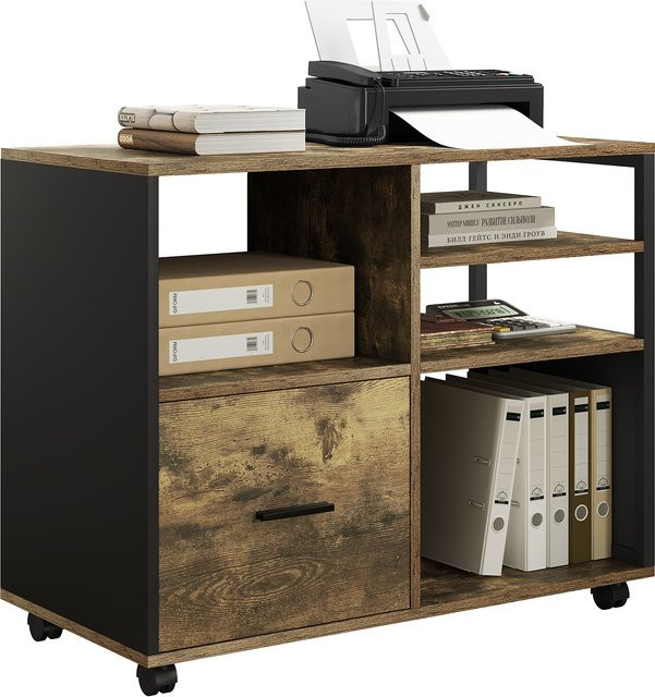 WOLTU Beweglicher Aktenschrank in Braun mit Rollen und Schubladen für dein Home-Office - Bild 1