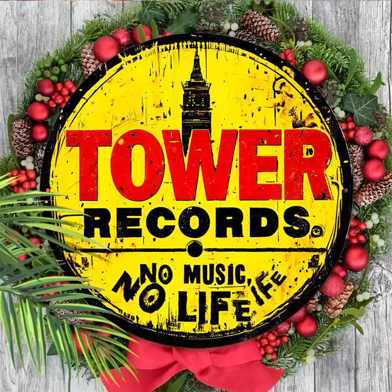 Potdemiel Tower Records Vintage-Aluminiumschild, runde Retro-Wanddekoration aus Metall, Mehrfarbig, Durchmesser: 20,3 cm - Bild 6