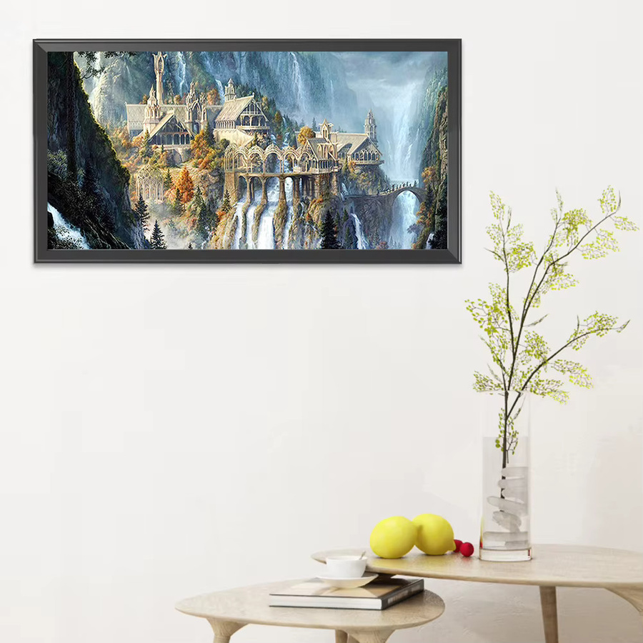 DIY Kreuzstich-Set Landschaft mit gestempeltem Motiv aus Öko-Baumwolle für Wanddeko in Mehrfarbig - Bild 2
