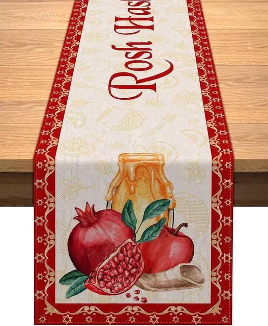 JINGYUE Pet Tischläufer aus Leinen für Rosch Haschana in Rot, B/H: 150 x 33 cm - Bild 1