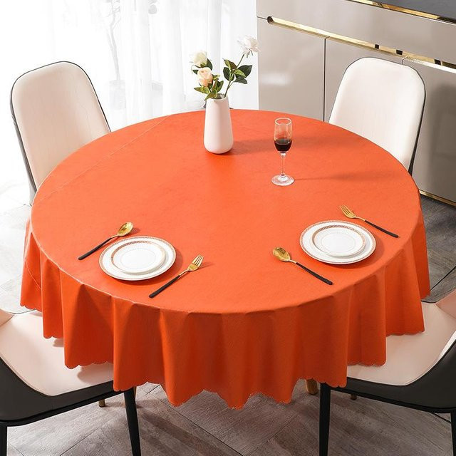 Runde PVC-Tischdecke von Charming Homem in Orange, wasserdicht und waschbar, Durchmesser: 240 cm - Bild 1