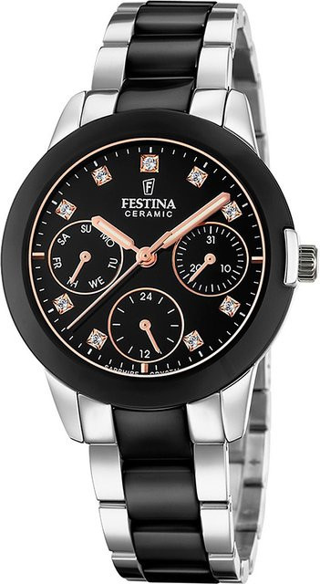 Festina Damenuhr, Quarz, Edelstahl, Schwarz, 35 mm, 5 ATM - Bild 1
