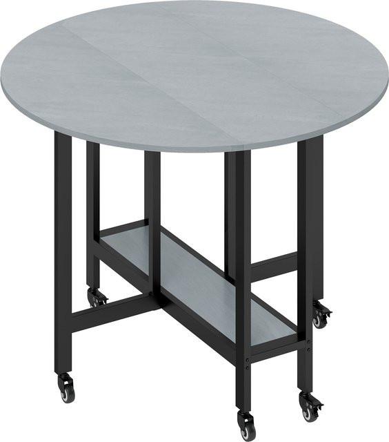 HOMCOM Klapp-Esstisch für 2-4 Personen mit Rollen und offenem Regal, klappbarer Küchentisch in Zementgrau, B/T/H: 100 x 100 x 75 cm - Bild 1