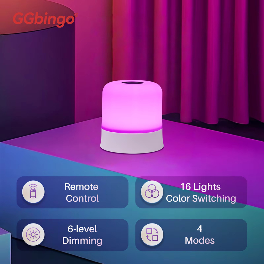 GGbingo Touch Nachtlicht, wiederaufladbare RGB Tischlampe mit Fernbedienung und Dimmfunktion, Multicolor und Weiß, ideal für Schlafzimmer und Wohnzimmer - Bild 2