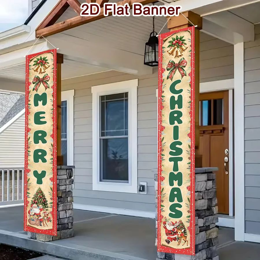 VIKAMA Weihnachts-Türbanner mit Weihnachtsmann und Schneemann, bunte Winter-Dekoration für Veranda und Innenbereich, hängendes Dekoschild - Bild 3