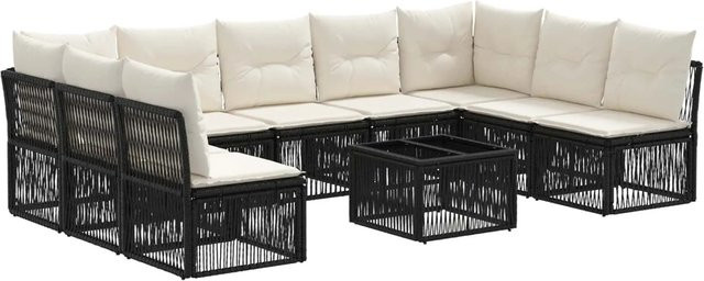 vidaXL Gartensofa-Set 10-teilig aus Poly-Rattan in Schwarz - Bild 1