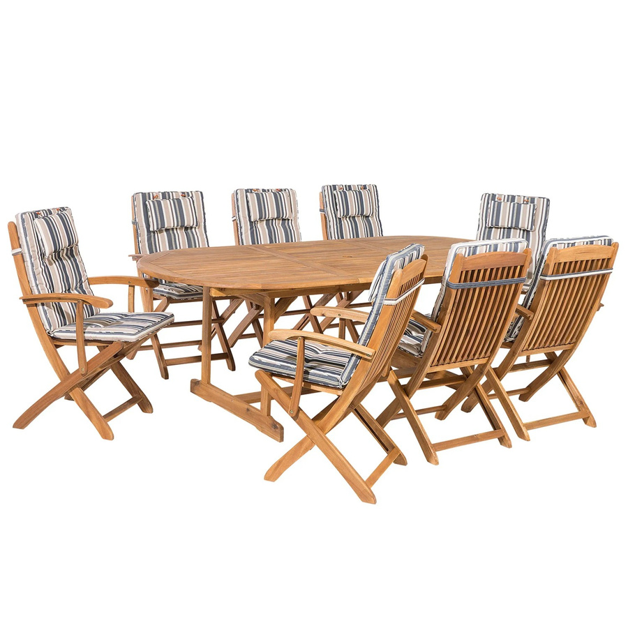 Beliani Gartentisch Set in Beige und Blau mit hellem Holzfarbton, B/T/H: 220 x 100 x 93 cm - Bild 2
