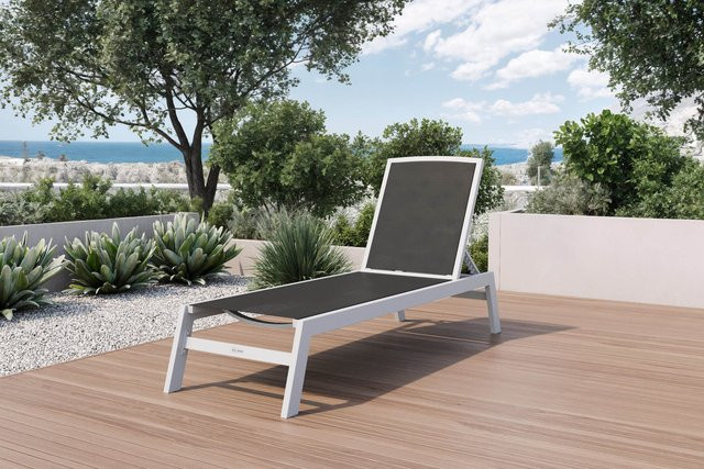 Villana Sylvania Gartenliege aus Aluminium und Textil, silber/schwarz, verstellbar, B/H/T: 198 x 60 x 32 cm - Bild 1