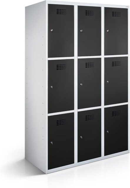 rotstahl Fächerschrank mit 9 Fächern, Korpus lichtgrau und Türen schwarz, B/T/H: 120 x 50 x 180 cm - Bild 1